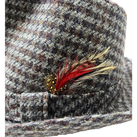 Vintage Pedigree Fifth Avenue New York Fedora Wool Hat L Large Gray Houndstooth - Picture 6 of 13
